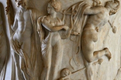 Borghese vase.[detail].Dionysus, Ariadne and dancing satyr,[-100].Louvre, Paris