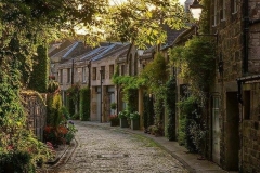 Cobblestone streets and village. Edinburgh, Scotland.